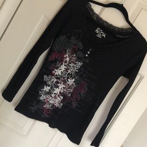 Lena Black Ribbed T-shirt Cotton Blend